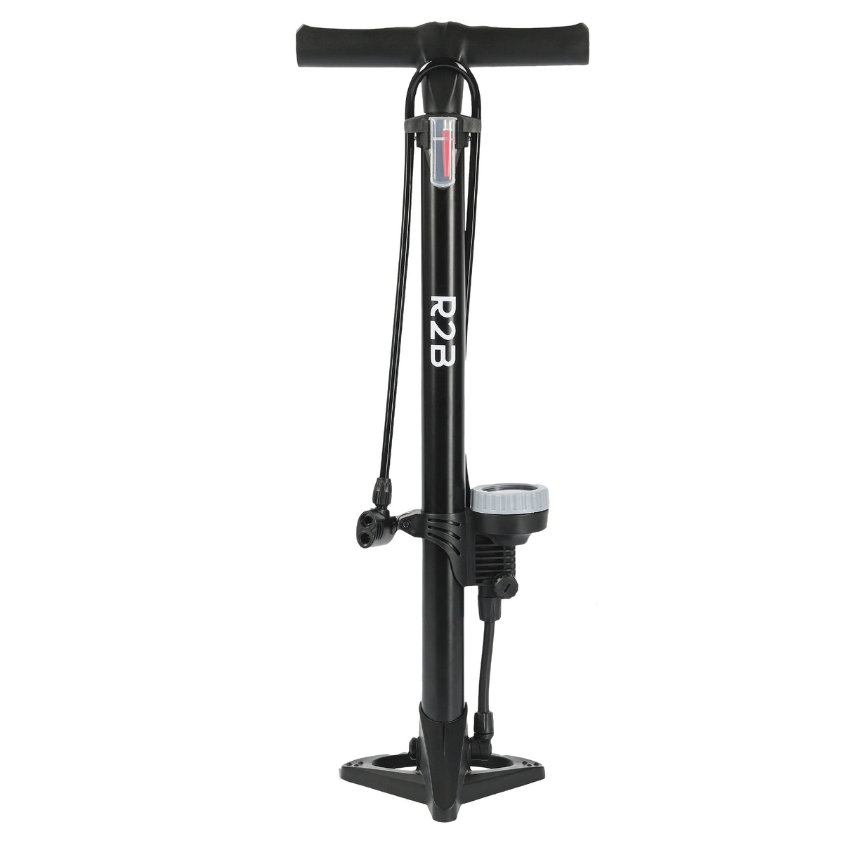 R2B Bike pump with Pressure Gauge - Double Valve Head - Incl. Attachment for Balls &amp; Airbeds