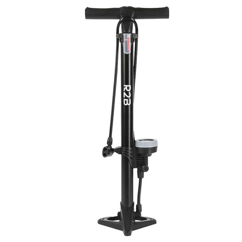 R2B Bike pump with Pressure Gauge - Double Valve Head - Incl. Attachment for Balls &amp; Airbeds