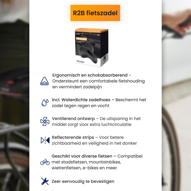 R2B fietszadel voor Dames en Heren met reflectie - Gelzadel - Waterdichte zadelhoes