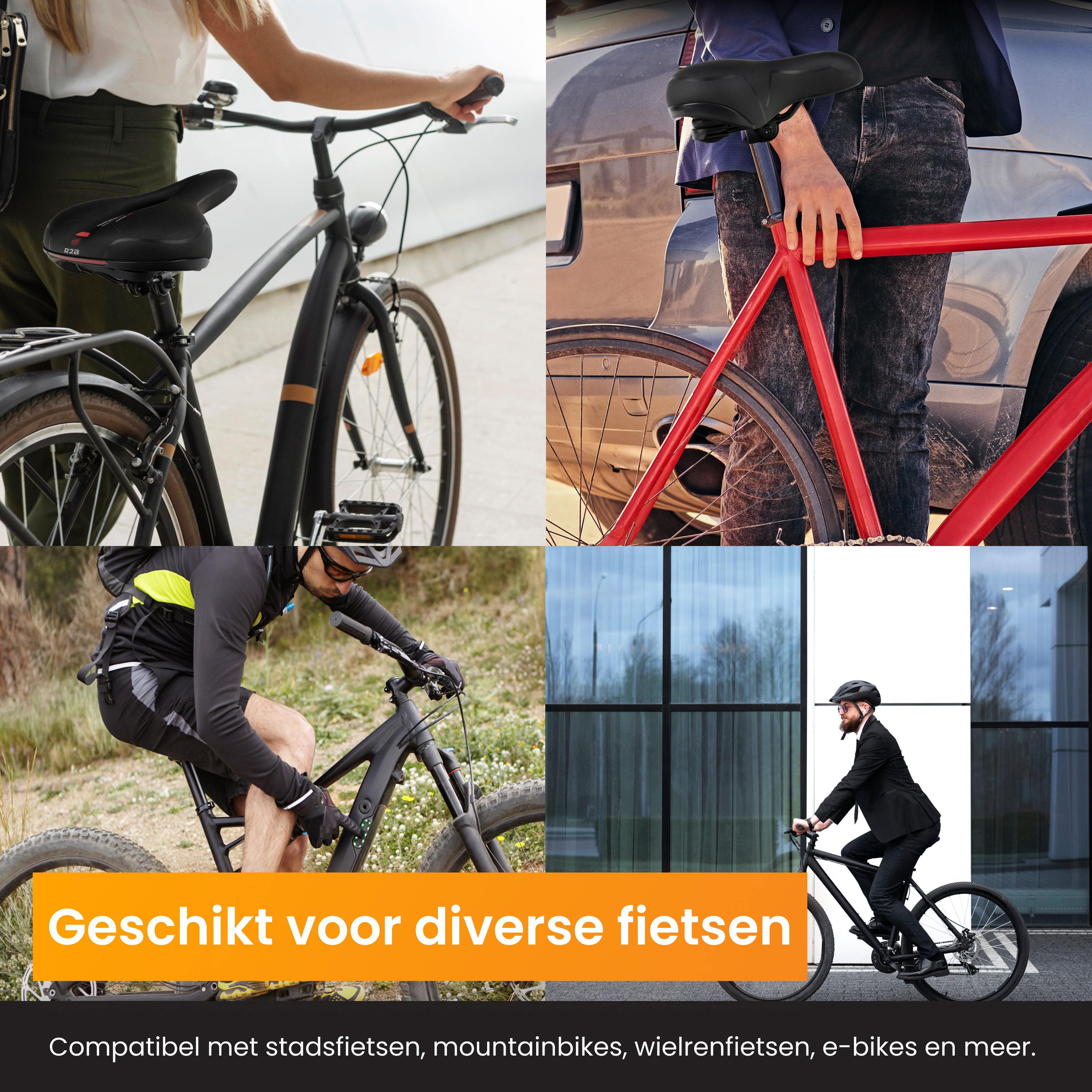 R2B fietszadel voor Dames en Heren met reflectie - Gelzadel - Waterdichte zadelhoes