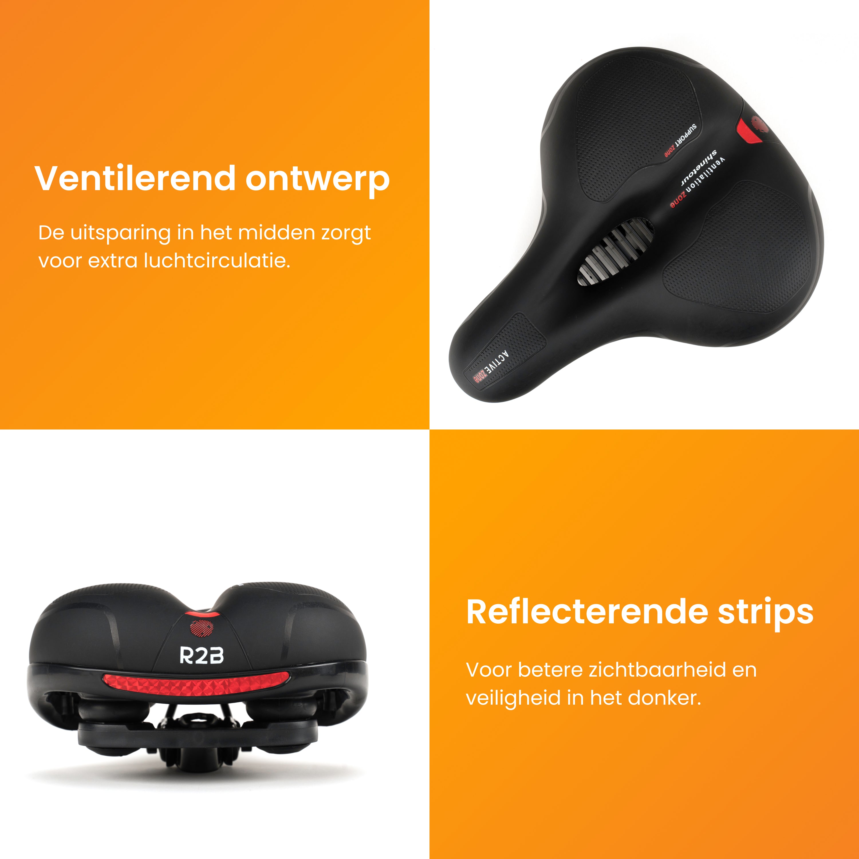 R2B fietszadel voor Dames en Heren met reflectie - Gelzadel - Waterdichte zadelhoes