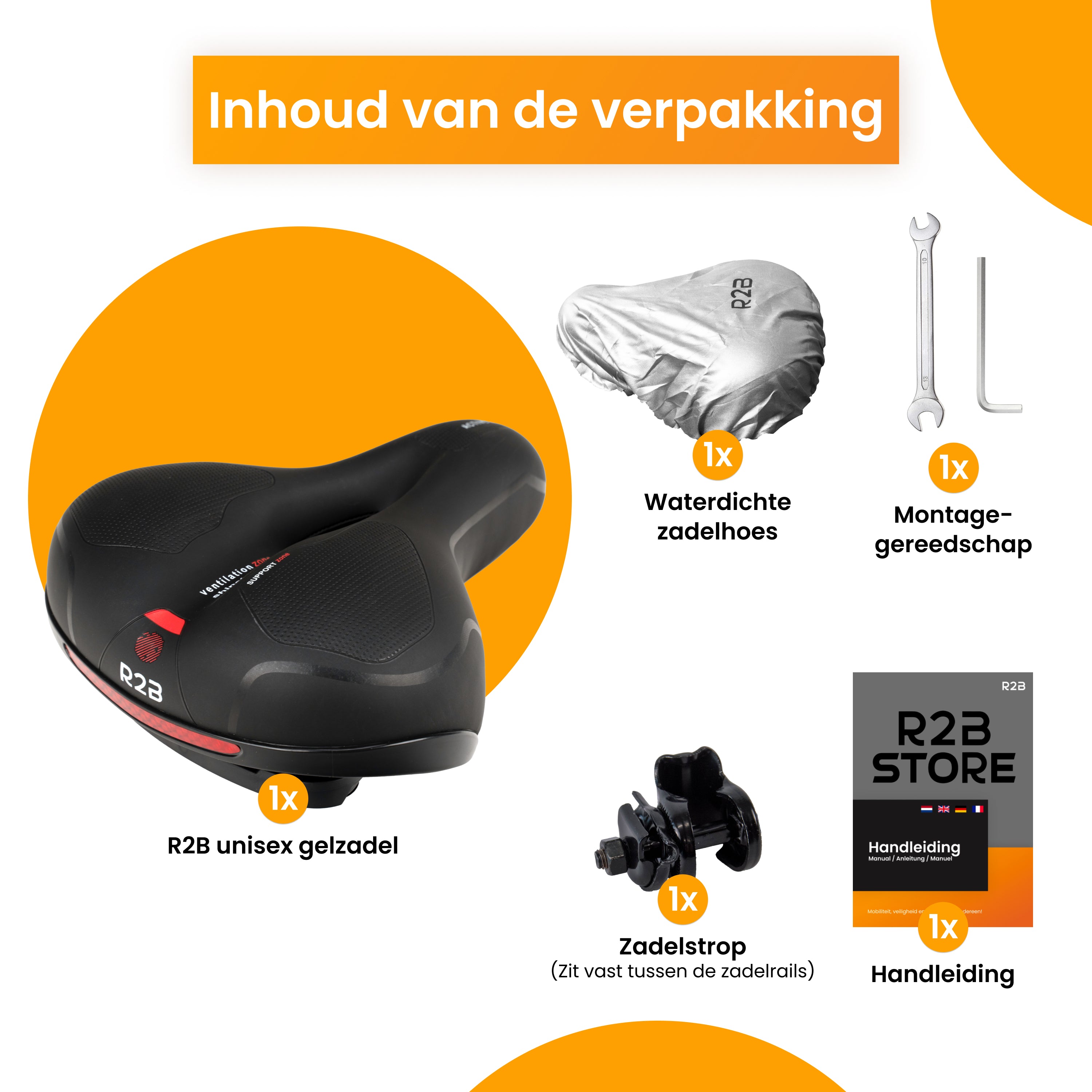 R2B fietszadel voor Dames en Heren met reflectie - Gelzadel - Waterdichte zadelhoes