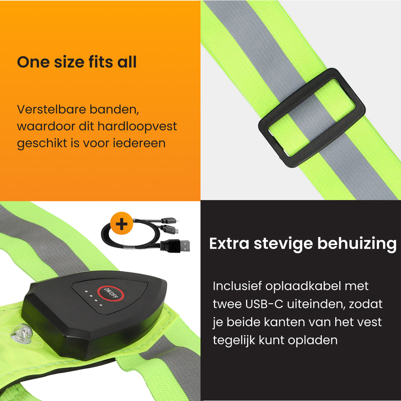 Oplaadbaar hardloopvest met verstelbare banden geschikt voor iedereen