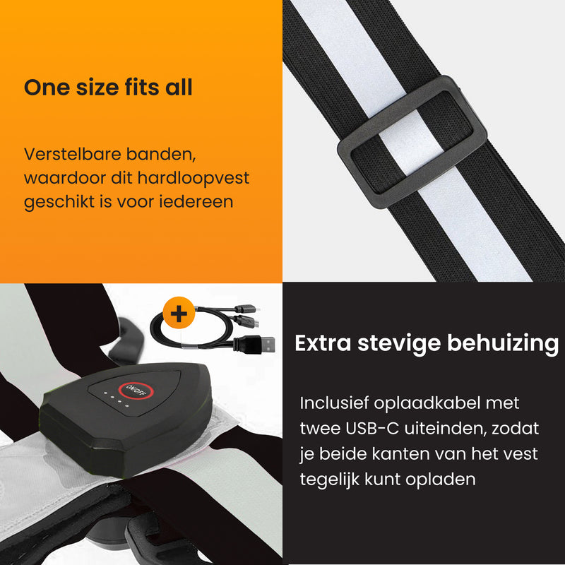 Oplaadbaar hardloopvest met verstelbare banden geschikt voor iedereen
