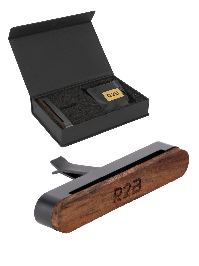 R2B Car Perfume with Holder and 2 Fragrance Sticks - Walnut Wood - Gray - Car Air Freshener