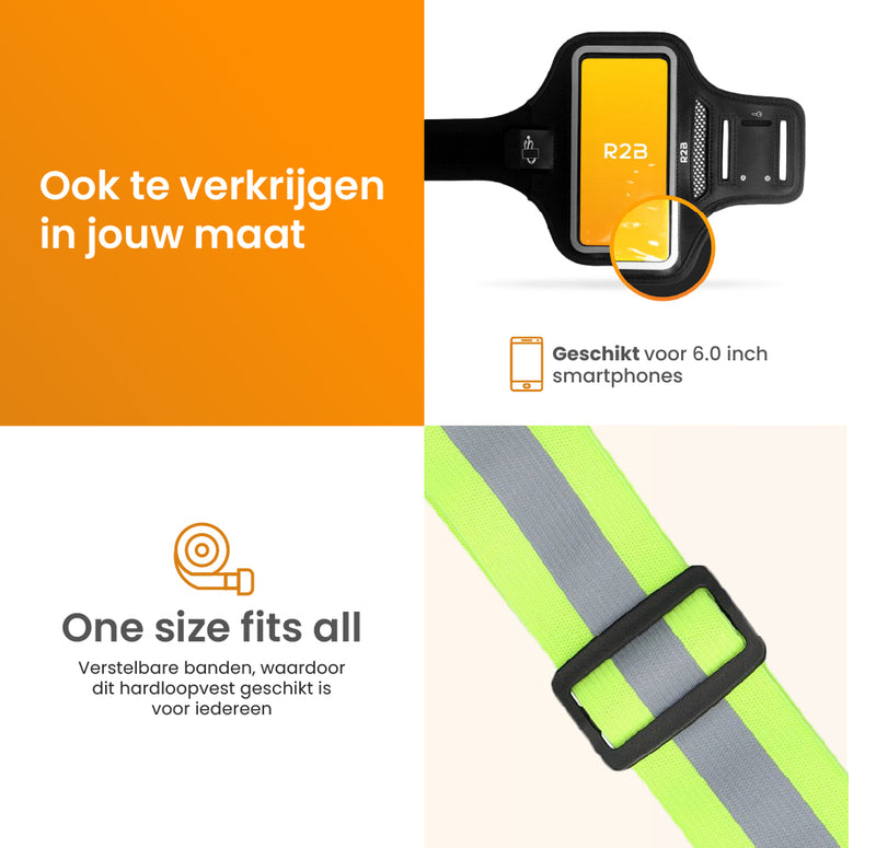 R2B Phone Holder Running - 6 inch - Waterproof + Running Vest with Lighting