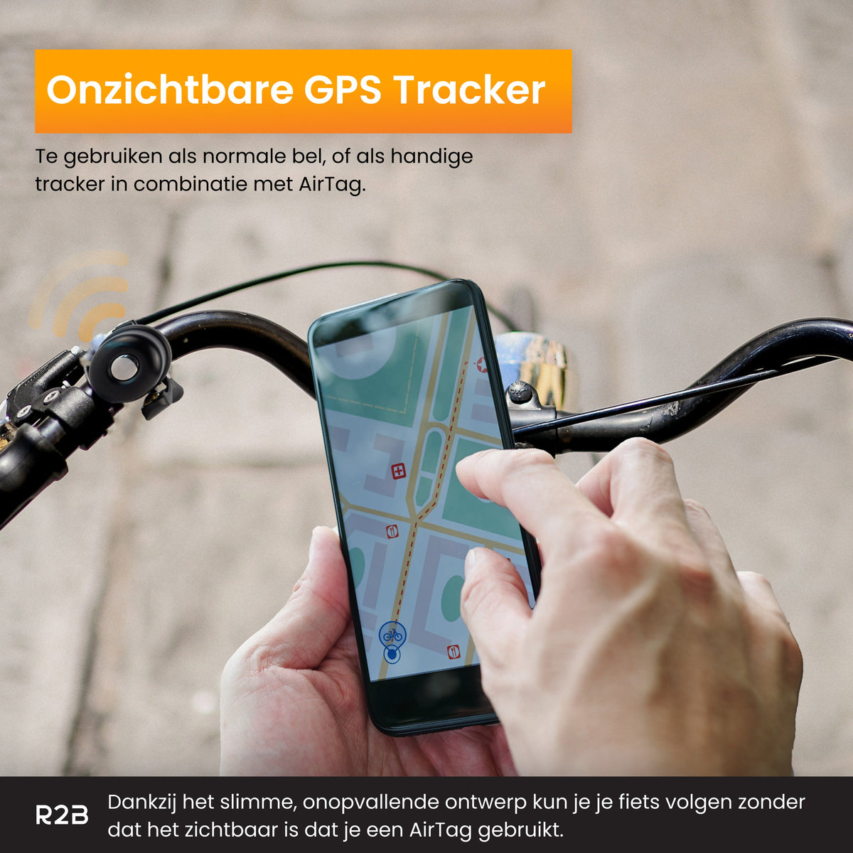 R2B Fietsbel - Geschikt voor Apple AirTag - Krachtig & Helder Geluid - Weerbestendig & Universeel - Zwart - Fietsbel