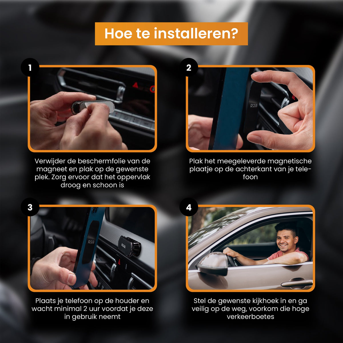 R2B Telefoonhouder Auto Magnetisch - Dashboard/Console - 360° rotatie - Kantelbaar