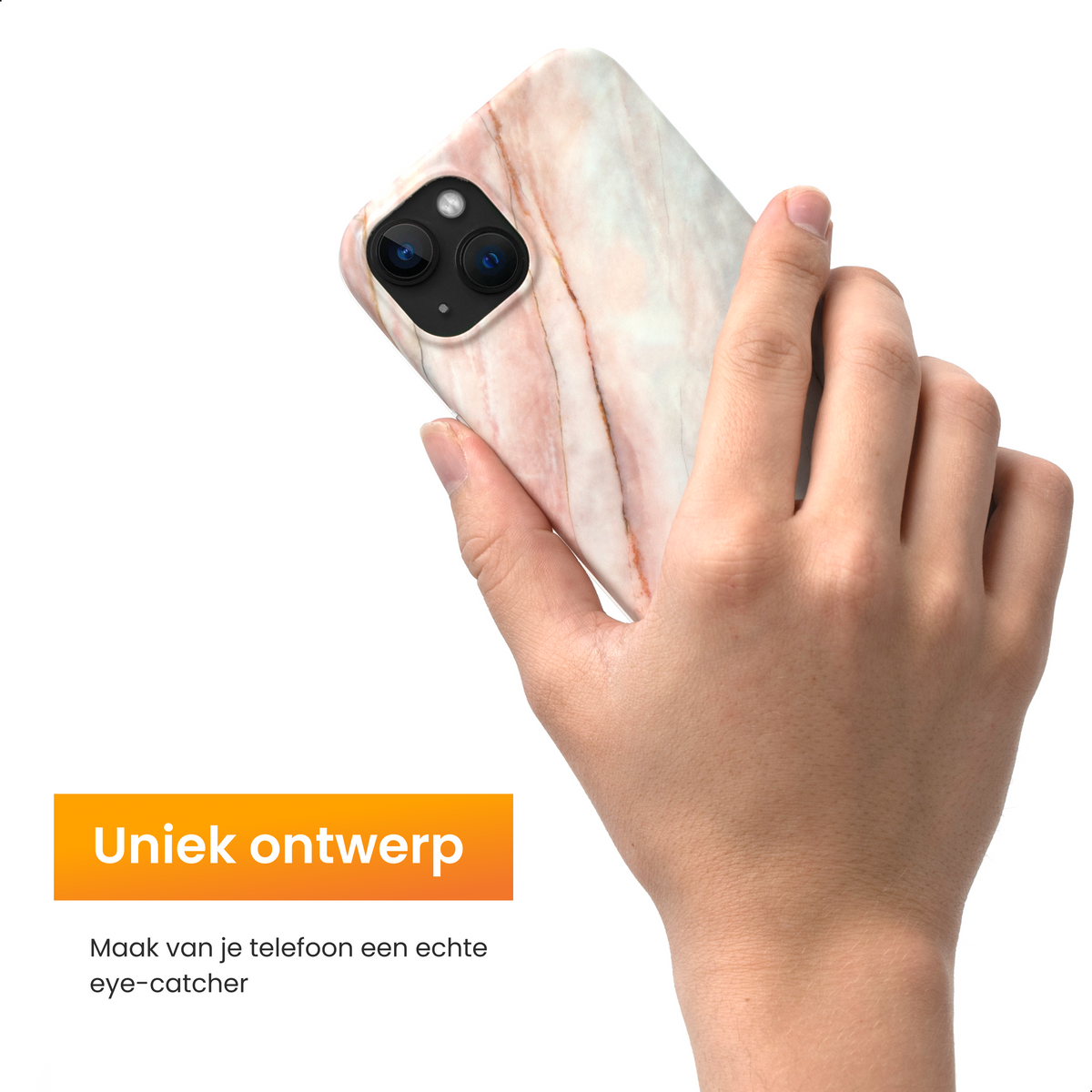 R2B iPhone 15 Marmerlook Hoesje - Incl. Screenprotector - Roze/Grijs/Blauw - Telefoonhoesje