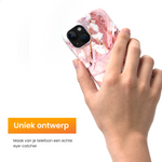 R2B iPhone 14 Marmerlook Hoesje - Incl. Screenprotector - Roze/Wit/Oranje - Telefoonhoesje