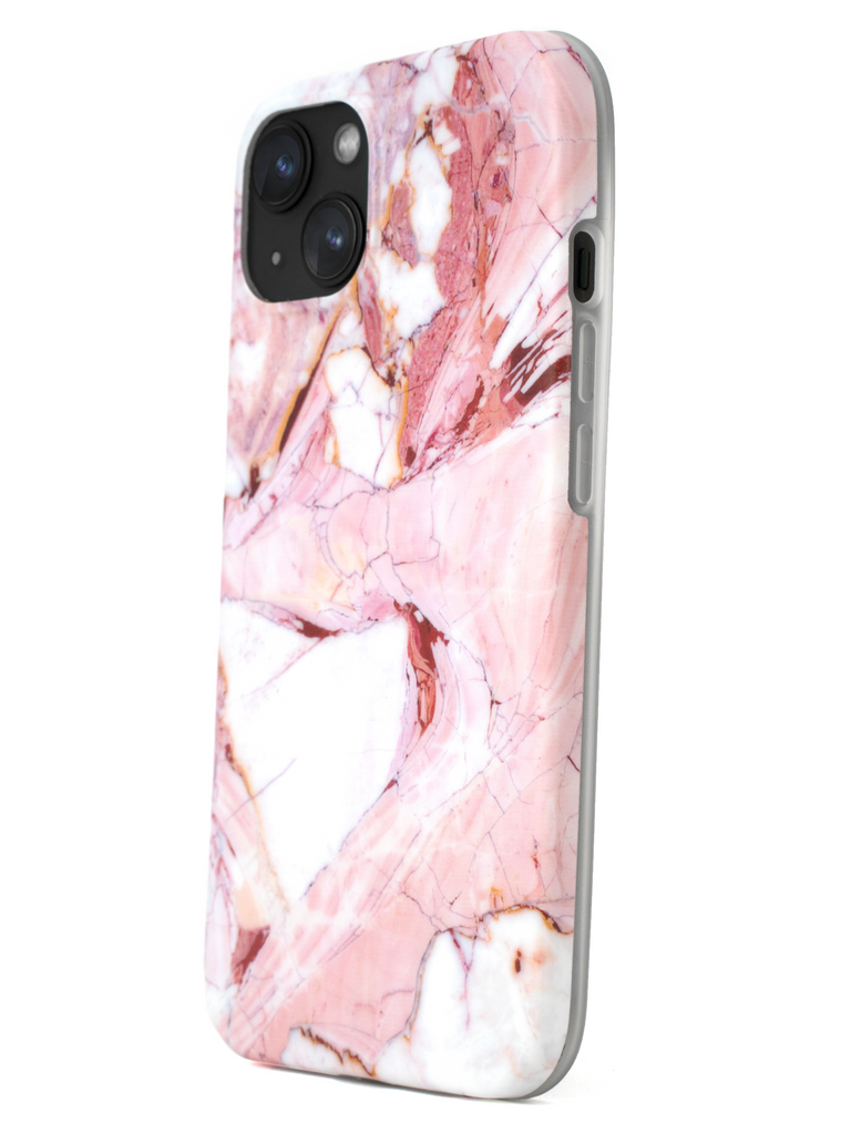 Marmer hoesje voor iPhone 15 - Model De Bilt - Roze/Wit/Oranje
