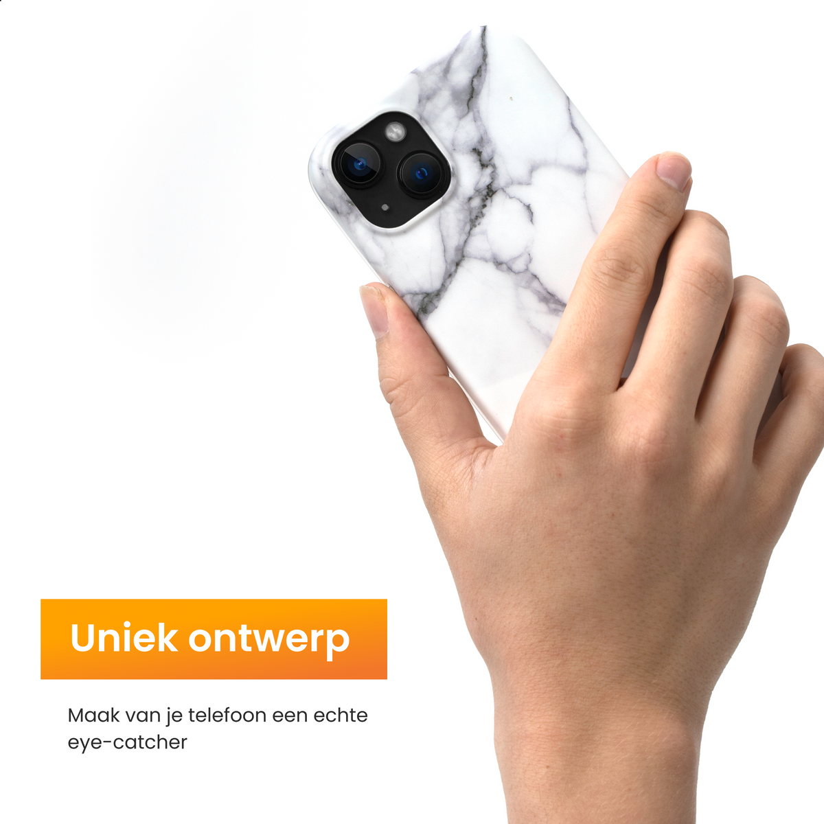 R2B iPhone 15 Marmerlook Hoesje - Incl. Screenprotector - Wit - Telefoonhoesje