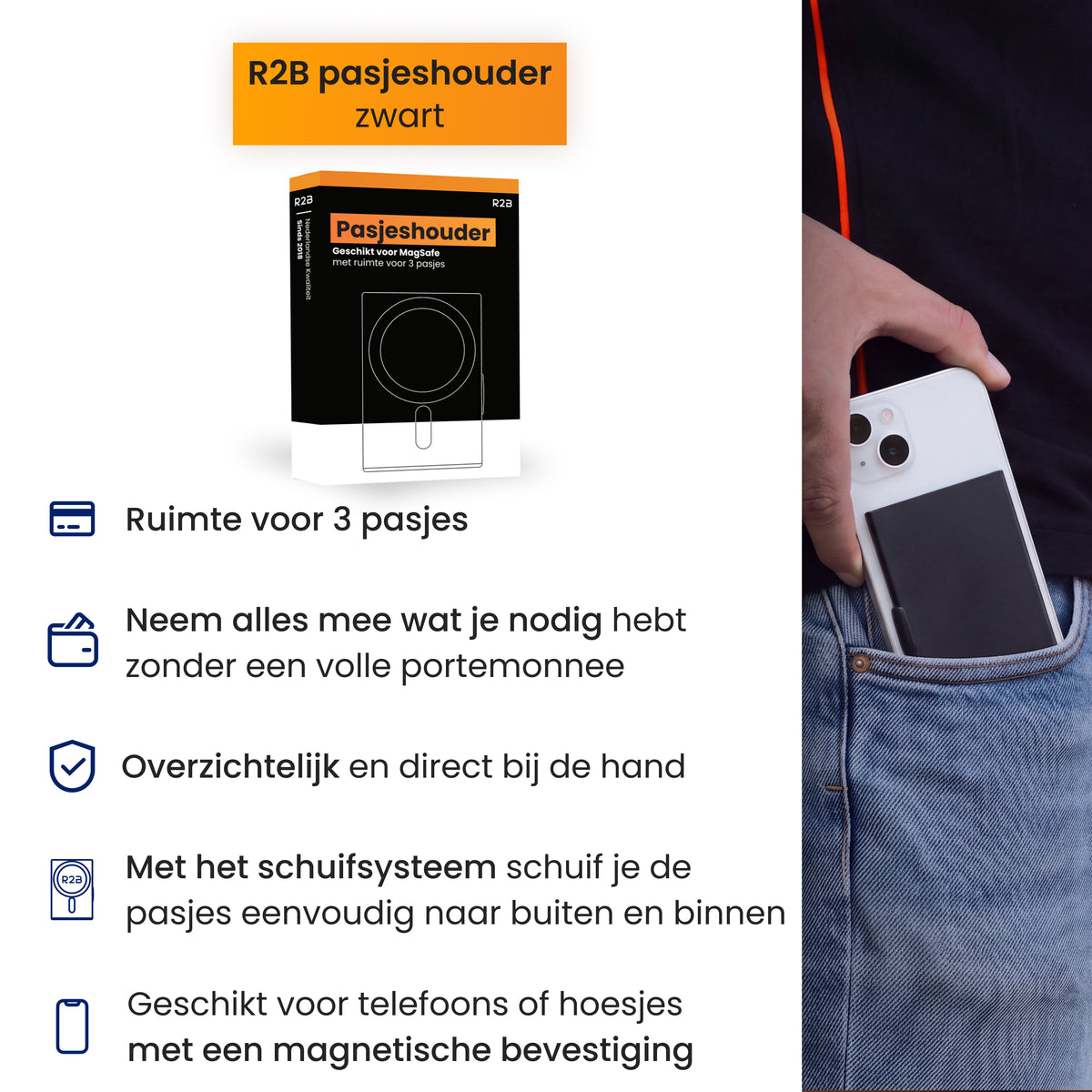 R2B MagSafe Pasjeshouder uitschuifbaar - 3 Pasjes - Wallet Kaarthouder