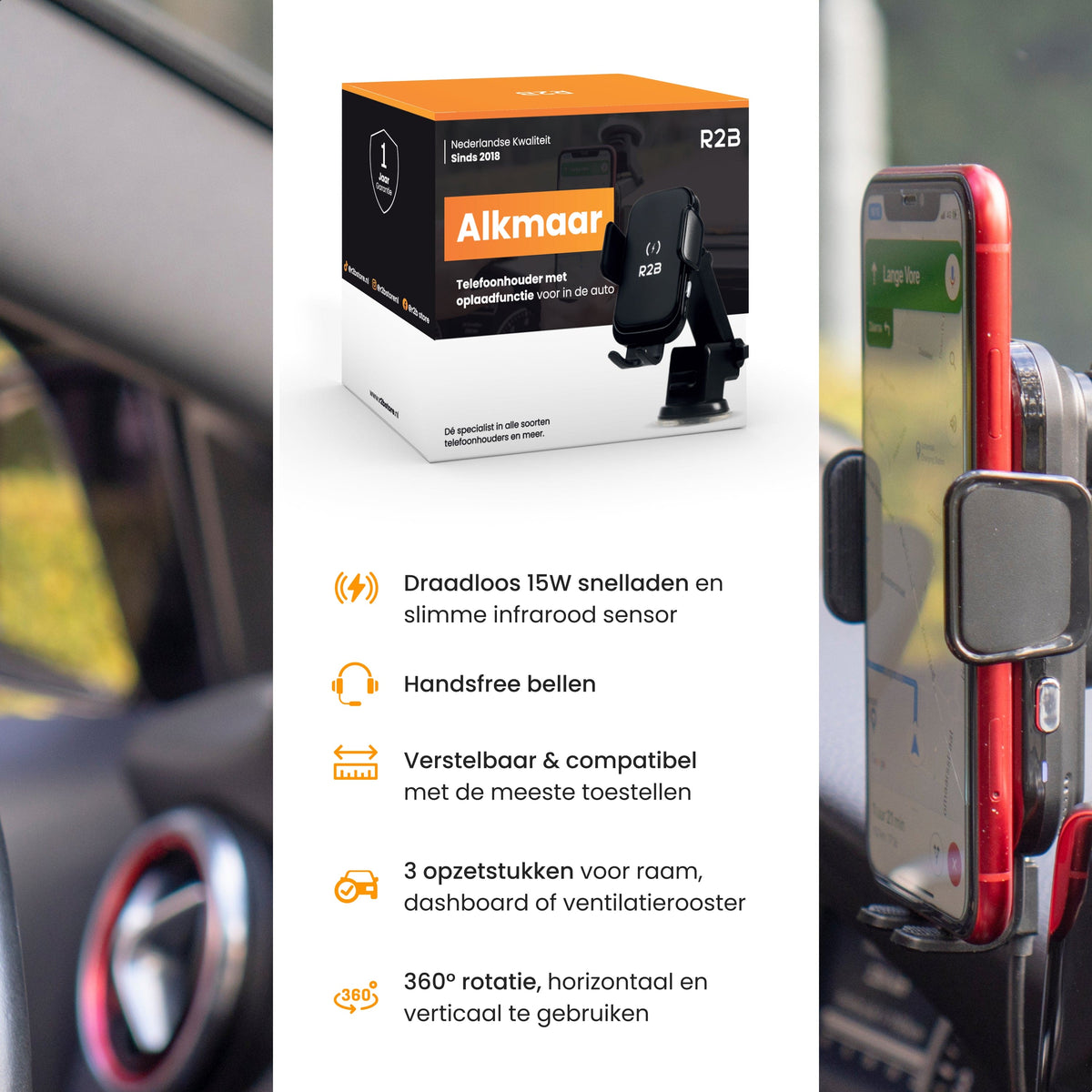 R2B Telefoonhouder Auto - Draadloze Oplader - Raam Dashboard Ventilatierooster - Telefoonhouder auto