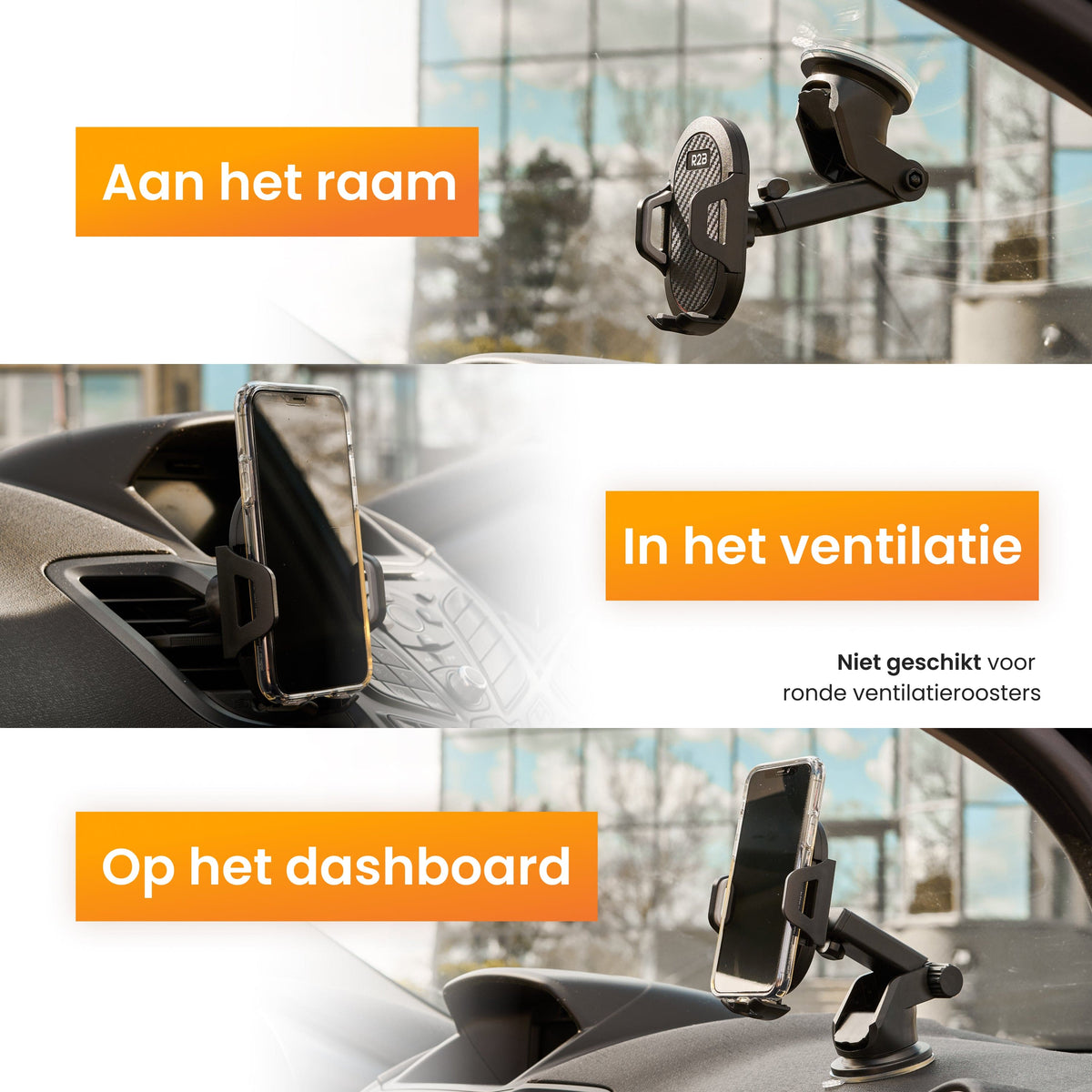 R2B Telefoonhouder Auto Met Zuignap - Raam Ventilatierooster Dashboard - Telefoonhouder auto
