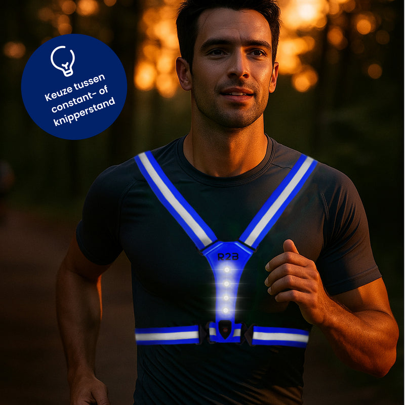 Reflecterend hardloopvest met de keuze tussen constant licht of knipperstand