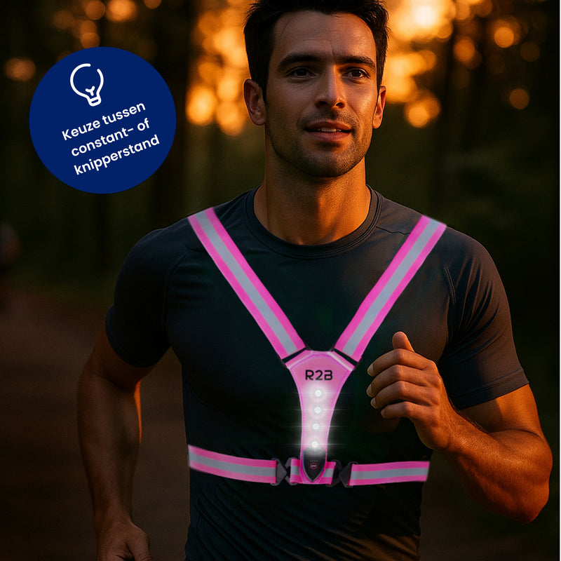 Reflecterend hardloopvest met de keuze tussen constant licht of knipperstand