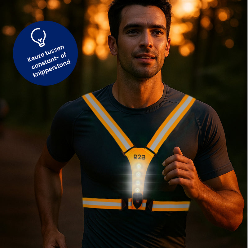 Reflecterend hardloopvest met de keuze tussen constant licht of knipperstand