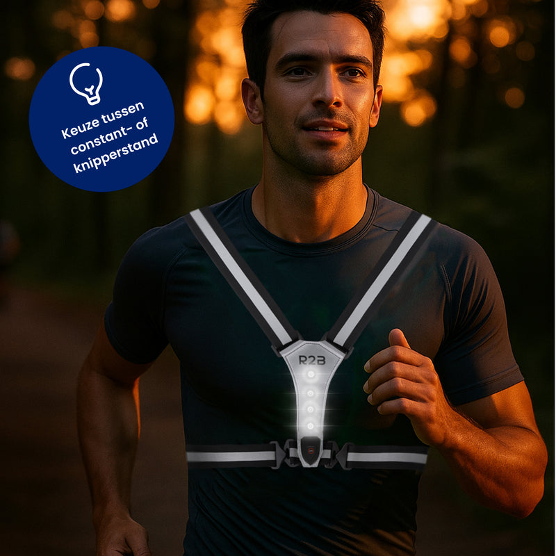 Reflecterend hardloopvest met de keuze tussen constant licht of knipperstand