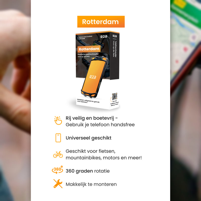 Telefoonhouder Fiets Elastisch - Gsm Houder Fiets - Model Rotterdam - Telefoonhouder fiets