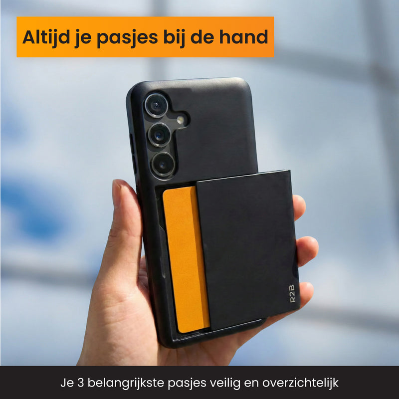 Samsung A57 beschermhoes met plek voor pasjes waar pasje in wordt gedaan