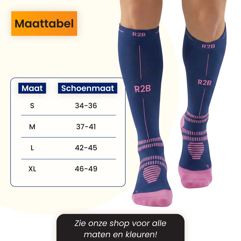 R2B Sport Compressiekousen Blauw Dames/Heren - Compressiesokken hardlopen