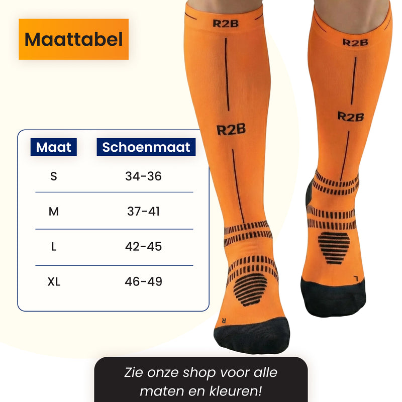 R2B Sport Compressiekousen Oranje Dames/Heren - Compressiesokken hardlopen