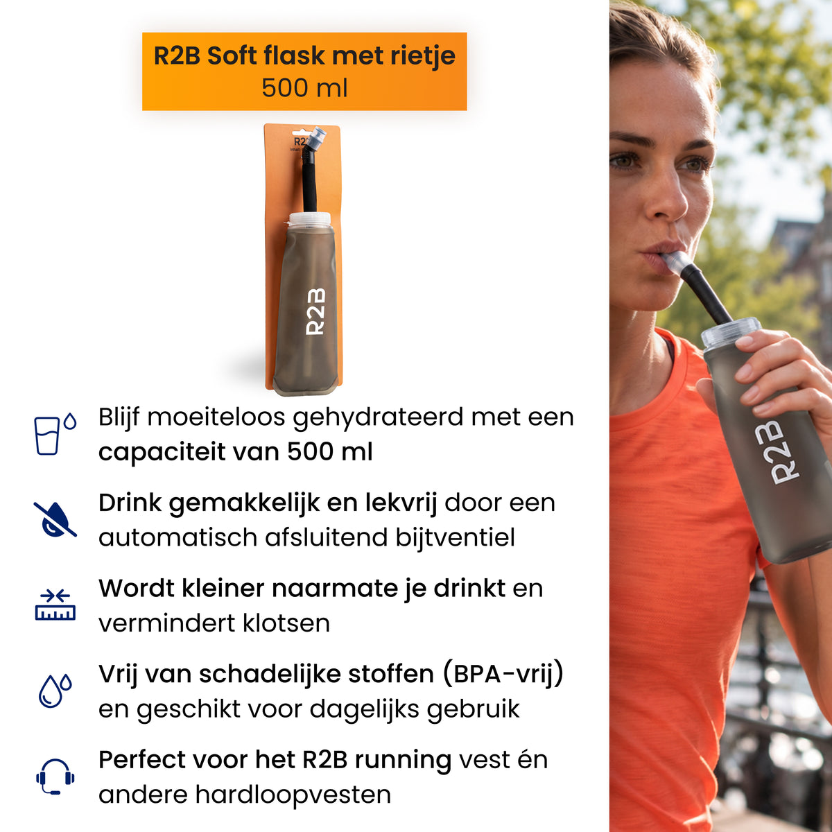 R2B Soft Flask 500 ML met Rietje / Drink Straw