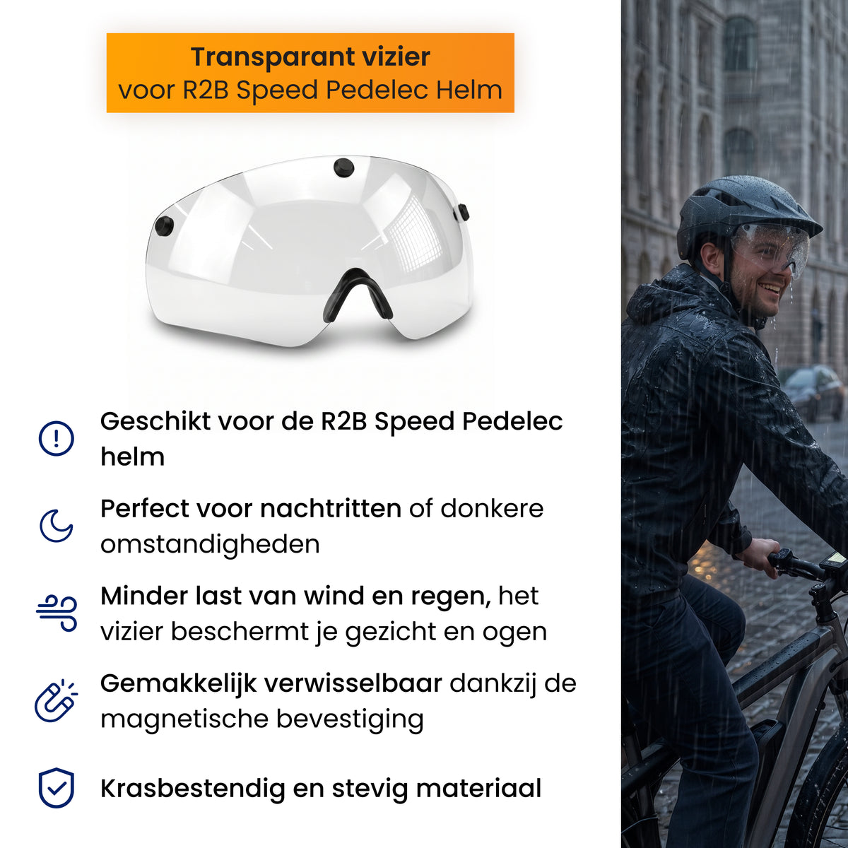 R2B Transparant en Magnetisch Helm Vizier - Voor de Speed Pedelec Helm van R2B