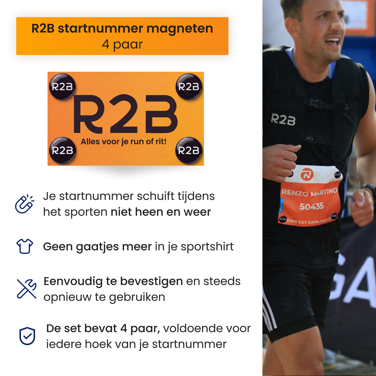 R2B Startnummer magneten - Set van 4 Paar (8 magneten)