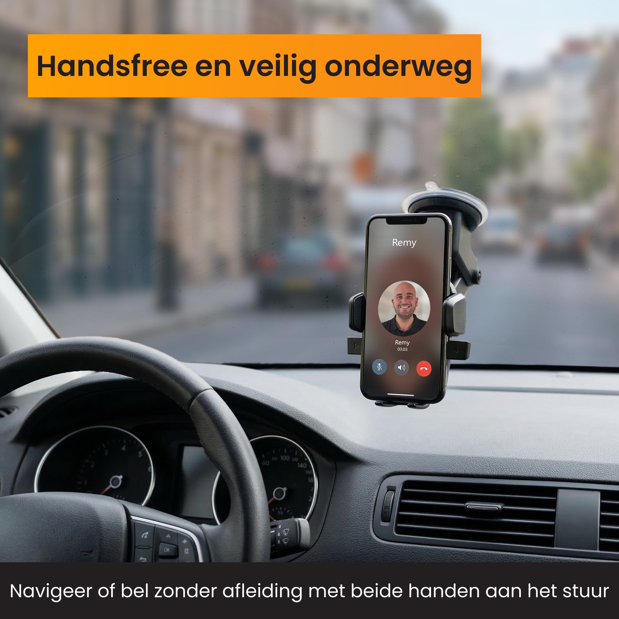 Handsfree en veilig onderweg met deze telefoonhouder. 