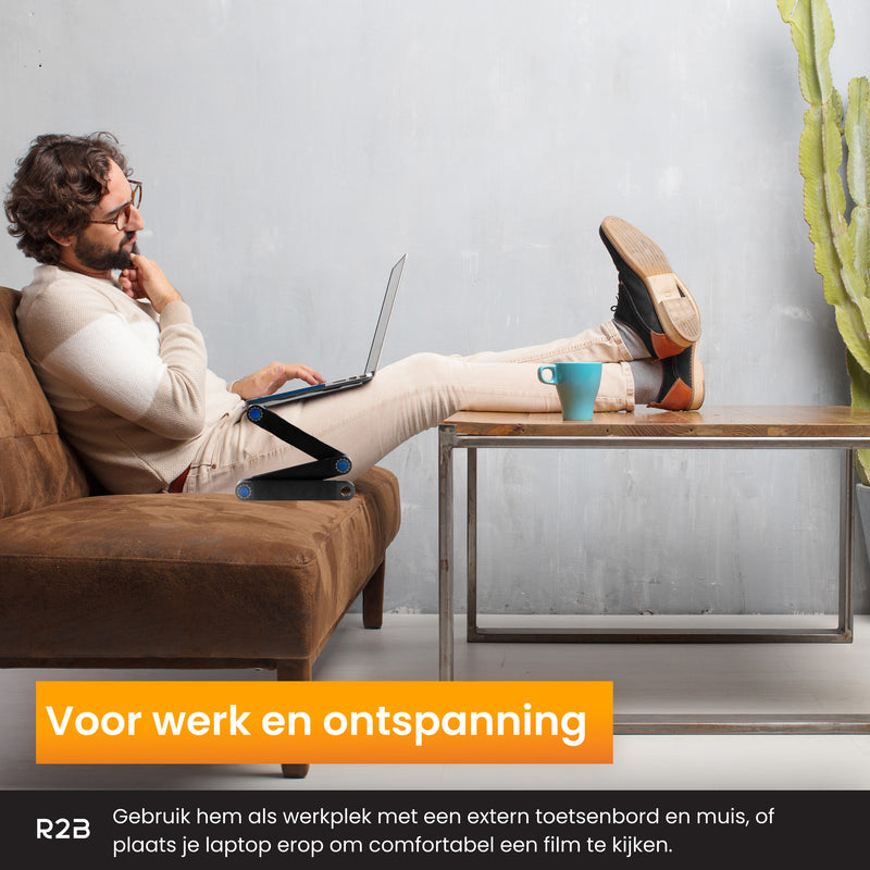 R2B Laptoptafel Verstelbaar - Ergonomisch, Koelend & Draagbaar - Inclusief Muisplateau – Zwart