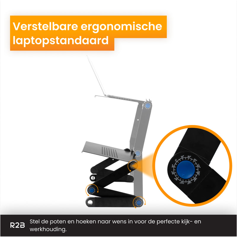 R2B Laptoptafel Verstelbaar - Ergonomisch, Koelend & Draagbaar - Inclusief Muisplateau – Zwart