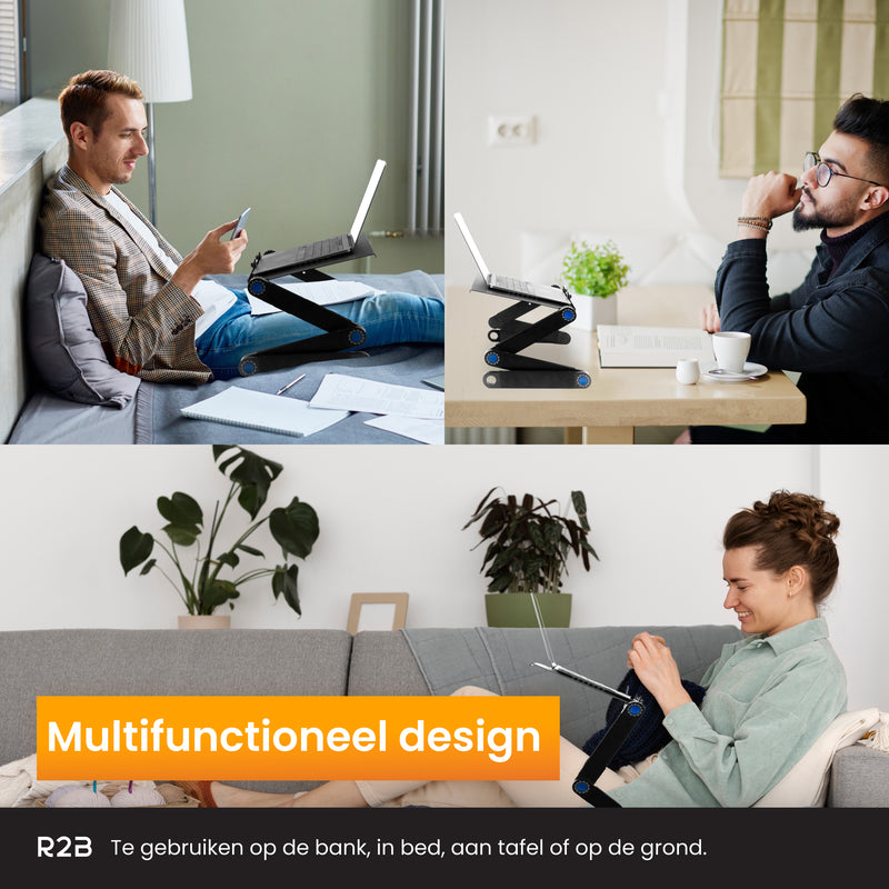 R2B Laptoptafel Verstelbaar - Ergonomisch, Koelend & Draagbaar - Inclusief Muisplateau – Zwart