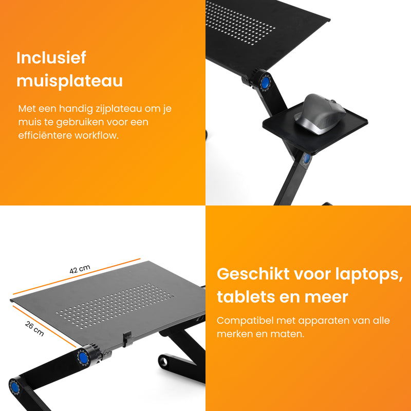 R2B Laptoptafel Verstelbaar - Ergonomisch, Koelend & Draagbaar - Inclusief Muisplateau – Zwart