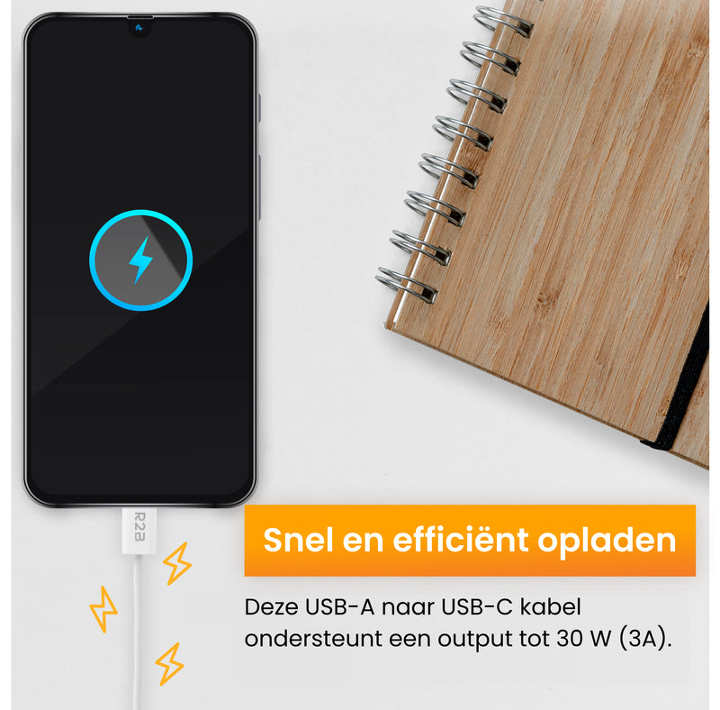 R2B USB-A naar USB-C Kabel - 1 Meter - Snelladen - Stevig & Betrouwbaar - Wit