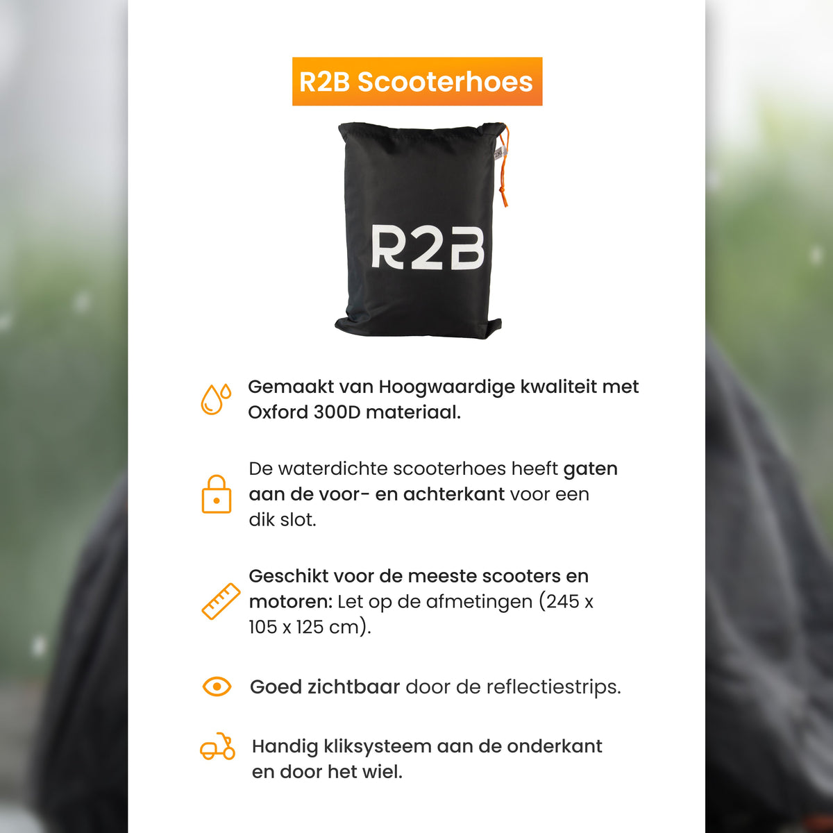 R2B Scooterhoes & Motorhoes - Waterdicht & Opbergzak - Kliksysteem & Diefstalbeveiliging - Scooterhoes