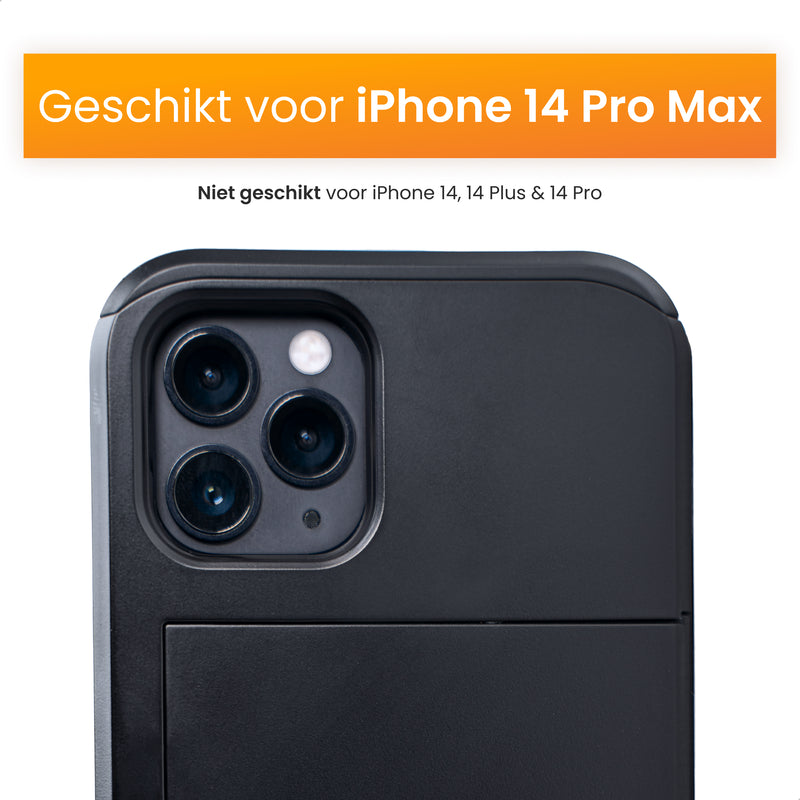 R2B iPhone 14 Pro Max Case with Card Holder - Screen Protector - 3 Cards - Sturdy &amp; Protective - Black