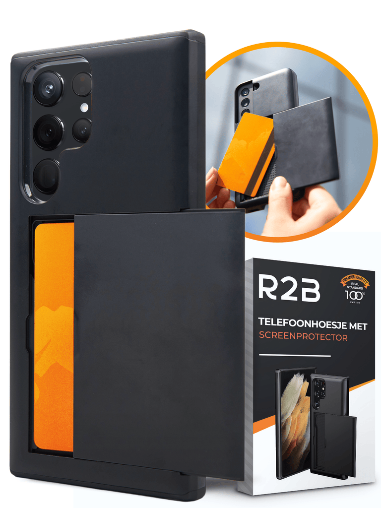 R2B Hoesje met pasjeshouder geschikt voor Samsung S23 Ultra - Inclusief screenprotector - Model Utrecht - Zwart