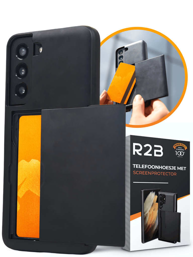R2B Hoesje met pasjeshouder geschikt voor Samsung S22 - Inclusief screenprotector - Model Utrecht - Zwart