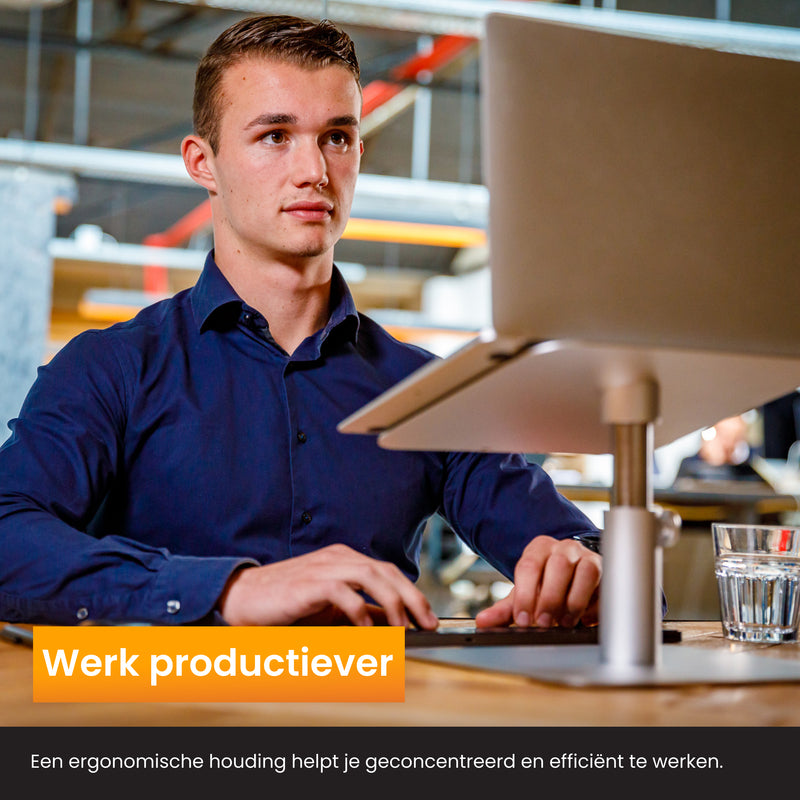 R2B Laptop Standaard - 360° Rotatie & Verhogend - Stevig Aluminium & Ergonomisch – Zilver