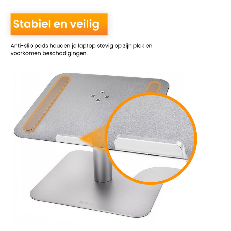 R2B Laptop Standaard - 360° Rotatie & Verhogend - Stevig Aluminium & Ergonomisch – Zilver