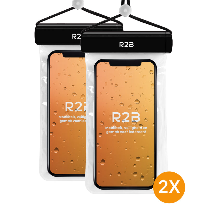 R2B Waterproof Phone Case with Cord - Pack of 2 - Universal - Safe and Accessible - Black