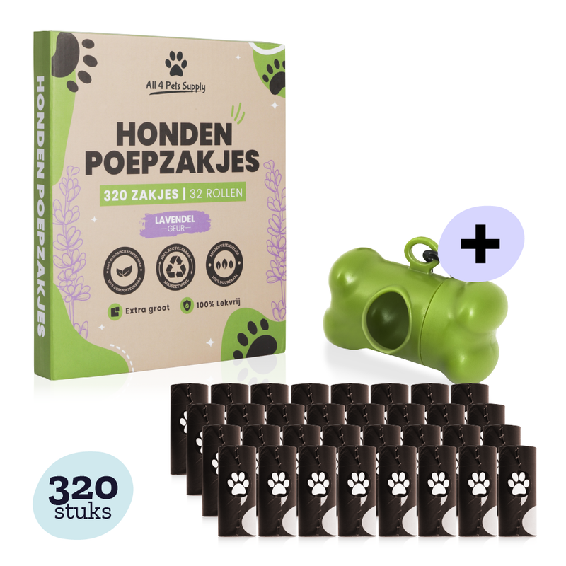 All 4 Pets Supply Hondenpoepzakjes inclusief houder - 320 stuks - Lavendel geur