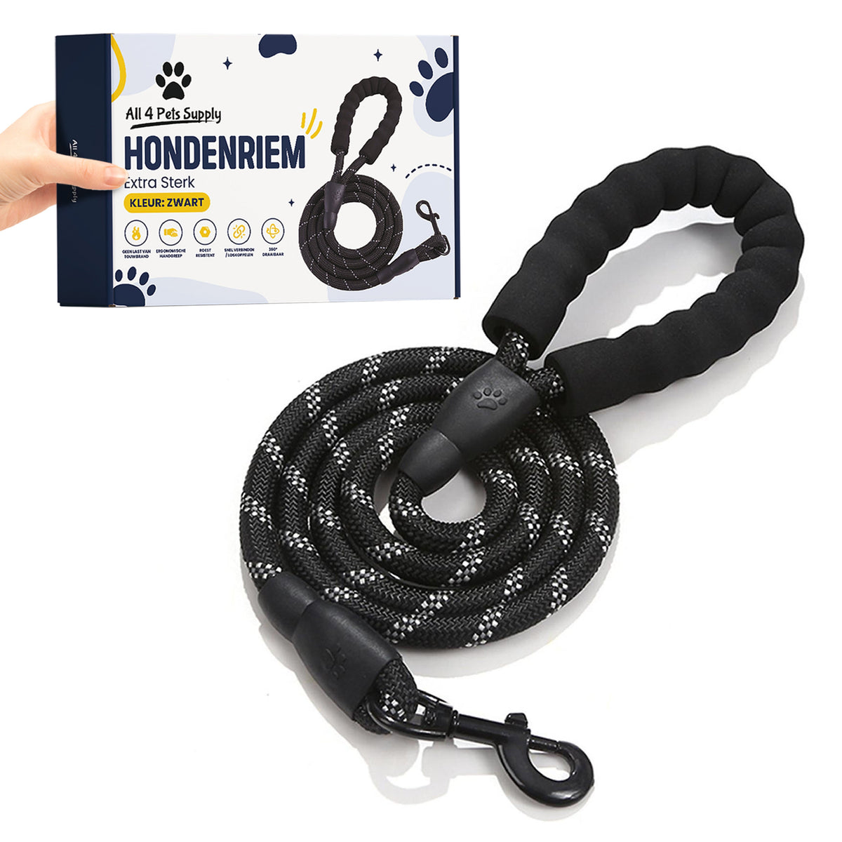 All 4 Pets Supply Reflecterende Hondenriem - 2 meter - Zwart