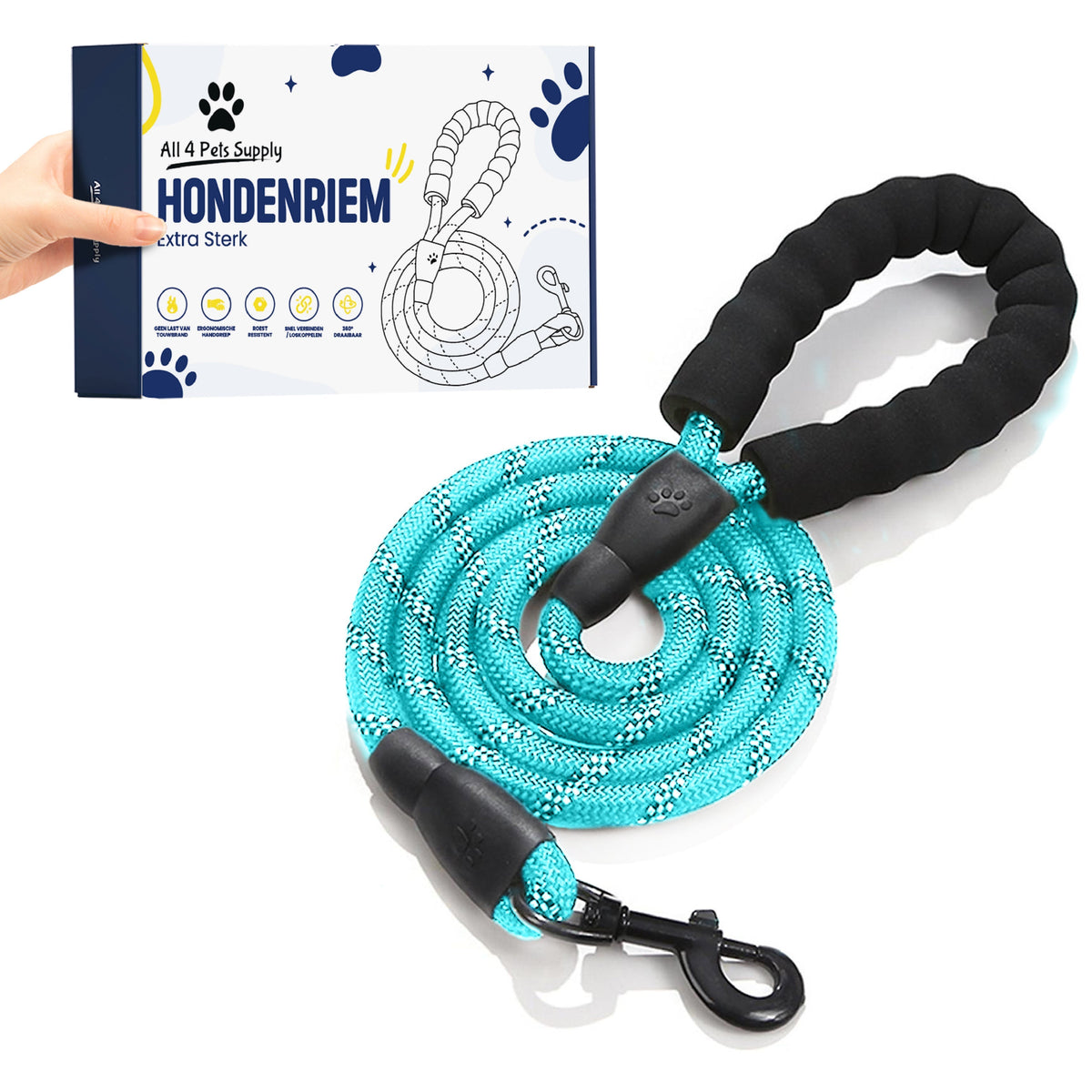 All 4 Pets Supply Reflecterende Hondenriem - 3 meter - NeonBlauw
