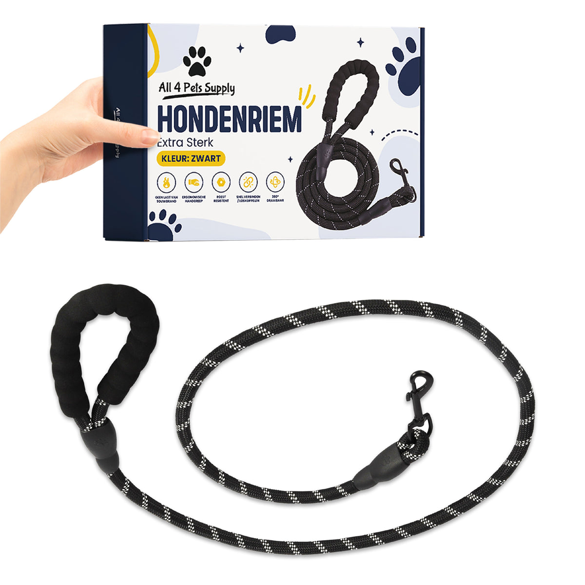 All 4 Pets Supply Reflecterende Hondenriem - 3 meter - Zwart