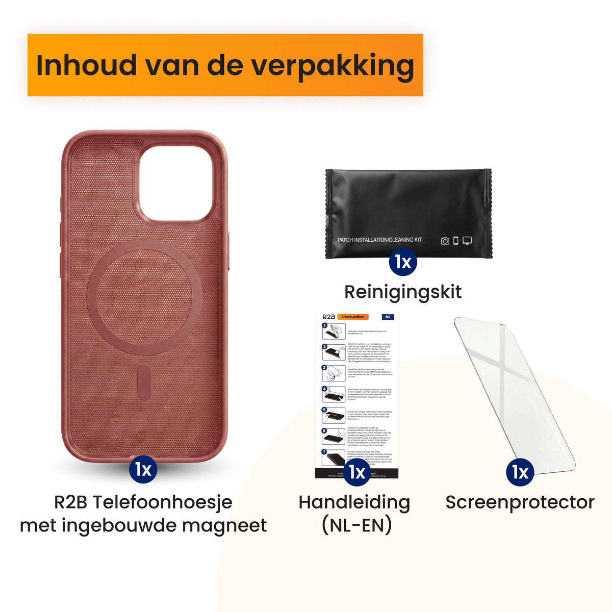 R2B iPhone 14 hoesje met MagSafe - Incl. Screenprotector - Roodbruin