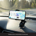 Auto telefoonhouder dashboard met telefoon horizontaal geplaatst