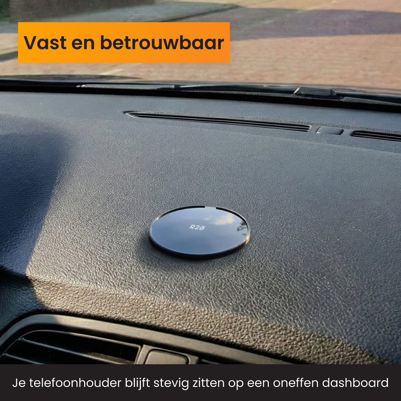 Auto telefoonhouder dashboard met pad die stevig blijft zitten op een oneffen dashboard dankzij sterke zuignap en plakpad